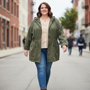 PERCH By Blu Pepper Zip Front Soft Anorak Olive Green Jacket, NWT! Size 3XL